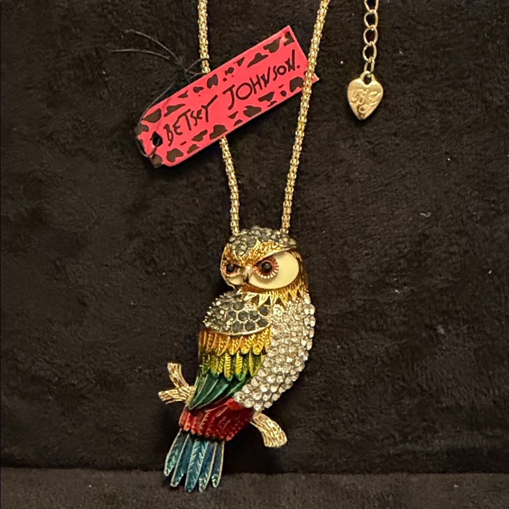 Betsey Johnson Gold Multicolor Rhinestone Owl Pendant Necklace